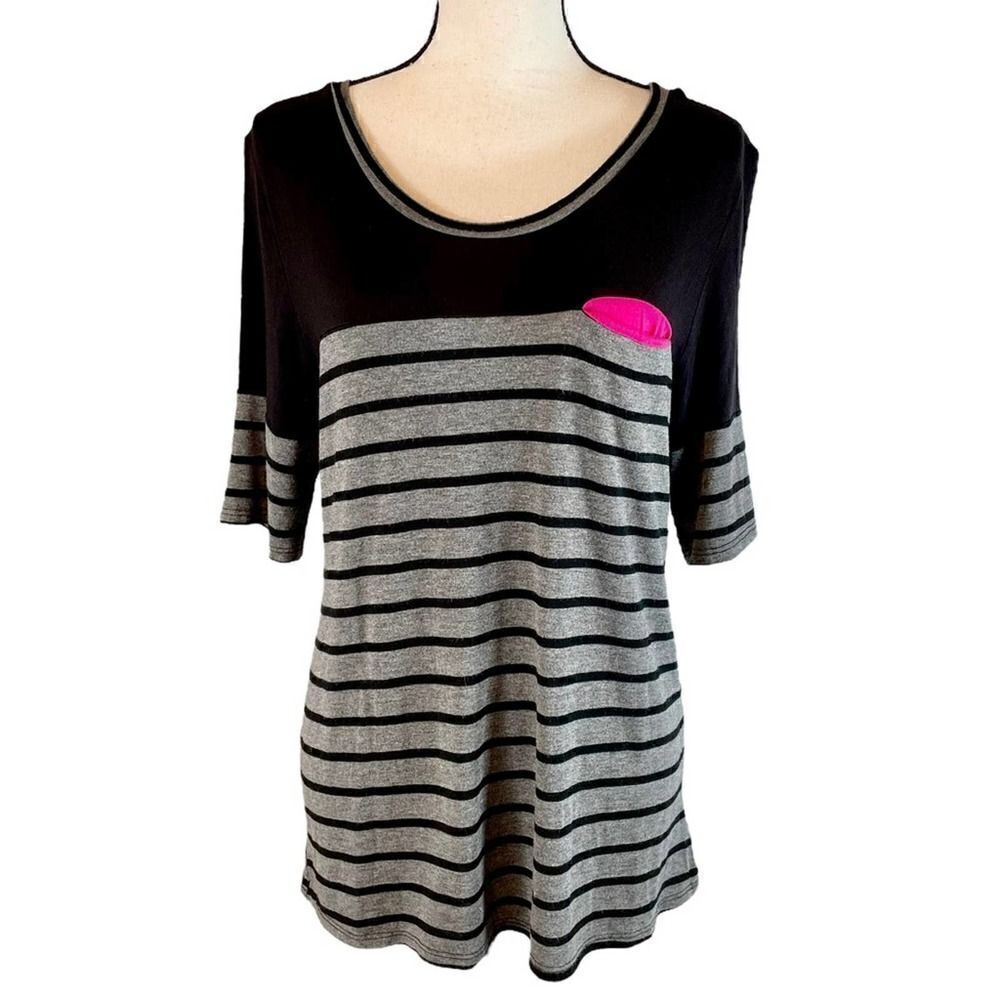 Valerie Bertinelli Striped Scoop Neck Short Sleeve Tee Medium